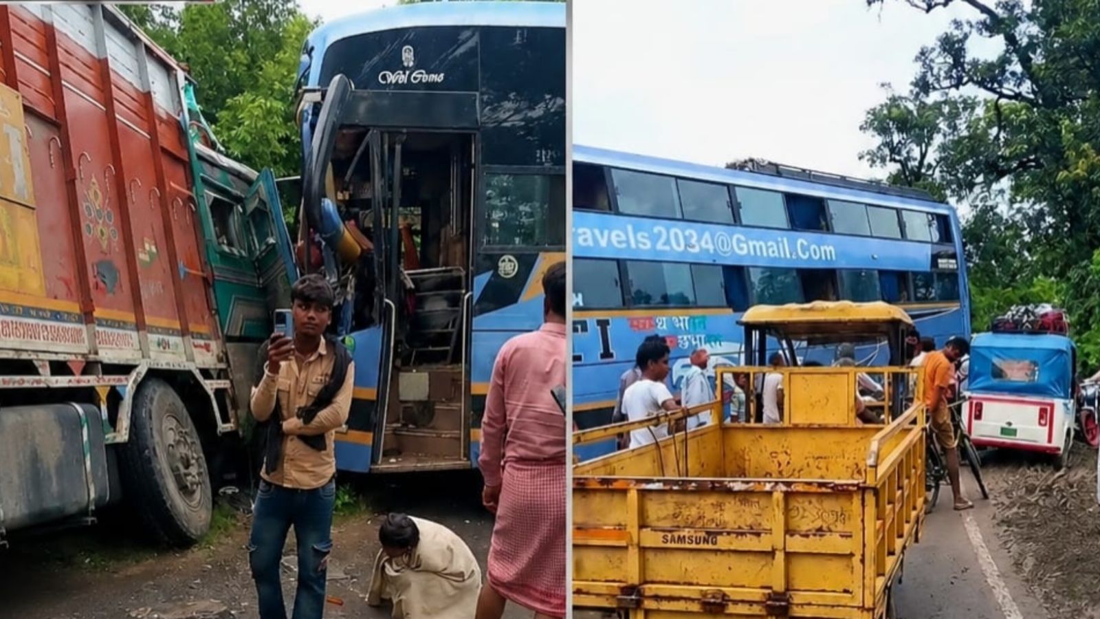 डबल डेकर बस और ट्रक की आमने-सामने टक्कर, कई यात्री घायल