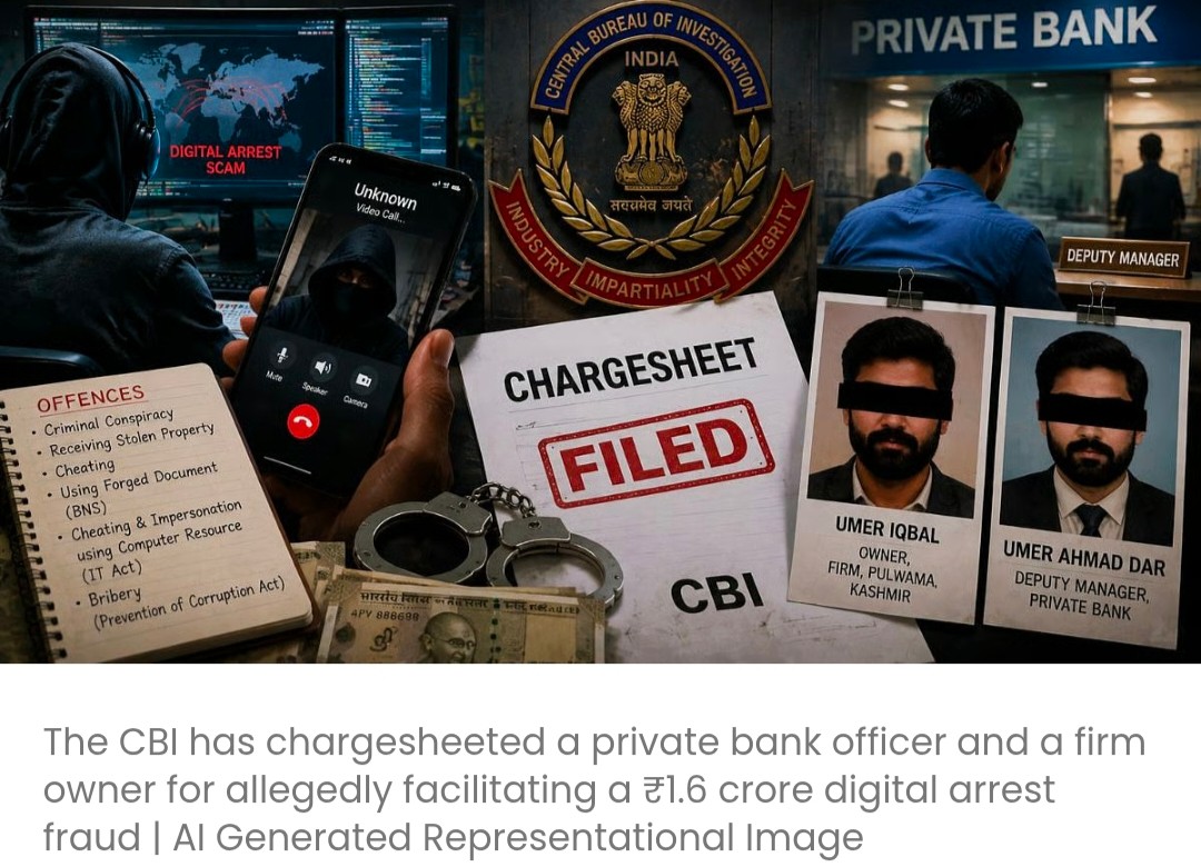 CBI ने ट्रांसनेशनल साइबर गैंग से जुड़े ₹1.6 करोड़ के 'डिजिटल अरेस्ट' स्कैम मामले में बैंक अधिकारी और फर्म के मालिक के खिलाफ चार्जशीट दाखिल की