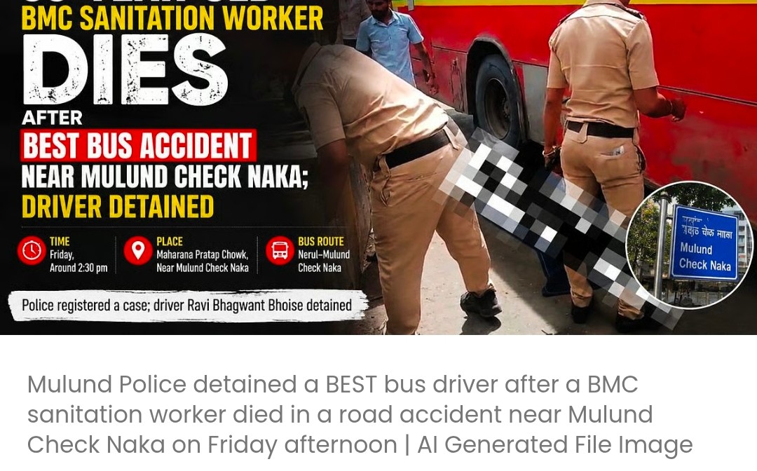 मुलुंड चेक नाका के पास BEST बस दुर्घटना में BMC के 56 वर्षीय सफाई कर्मचारी की मौत; ड्राइवर हिरासत में