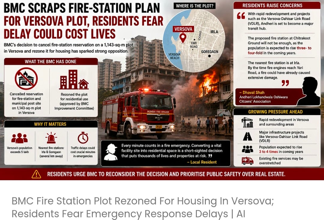 वर्सोवा में BMC फायर स्टेशन के प्लॉट को हाउसिंग के लिए रीज़ोन किया गया; निवासियों को इमरजेंसी रिस्पॉन्स में देरी की आशंका