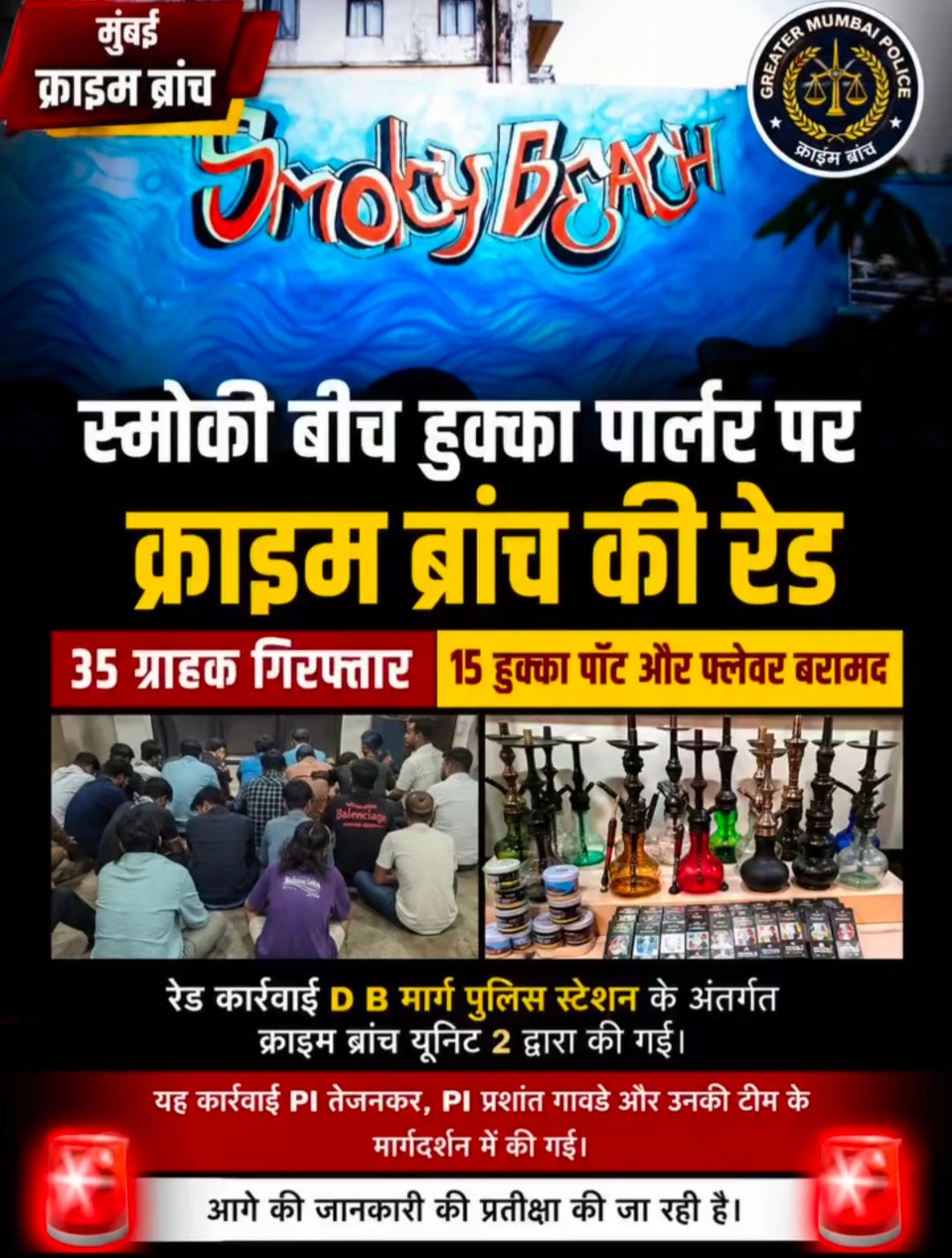मुंबई क्राइम ब्रांच की बड़ी कार्रवाई, हुक्का पार्लर पर छापा