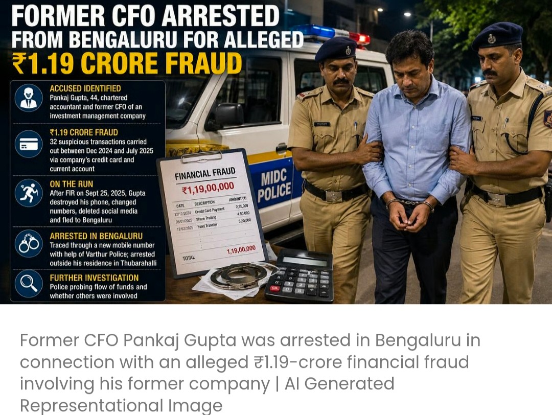 MIDC पुलिस ने ₹1.19 करोड़ की कथित धोखाधड़ी के मामले में 44 वर्षीय पूर्व CFO को गिरफ्तार किया