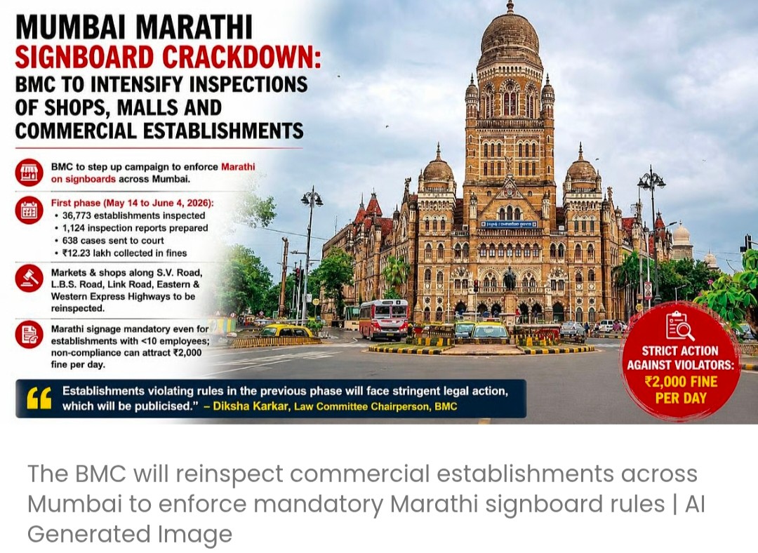 मुंबई में मराठी साइनबोर्ड को लेकर सख्ती: BMC दुकानों, मॉल और कमर्शियल जगहों पर जांच और तेज़ करेगी...,