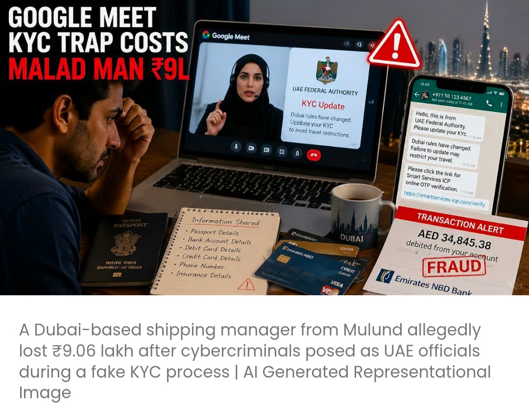 UAE के अधिकारी बनकर आए धोखेबाजों ने Google Meet KYC स्कैम के ज़रिए मुलुंड के 31 साल के एक व्यक्ति से ₹9 लाख से ज़्यादा की ठगी की