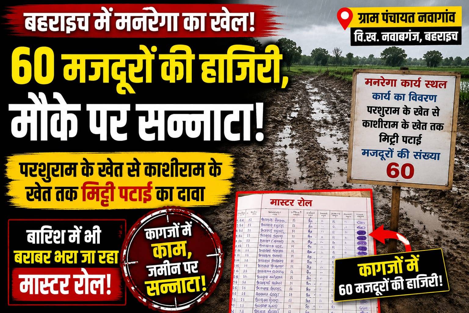 60 मजदूरों की हाजिरी, मौके पर सन्नाटा! नवागांव में मनरेगा कार्य पर उठे गंभीर सवाल