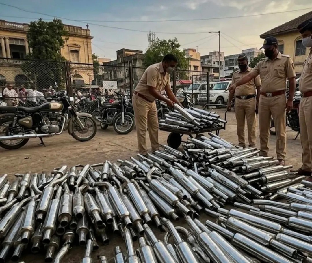 नागपुर में ध्वनि प्रदूषण के खिलाफ पुलिस की बड़ी कार्रवाई: बुलेट के 372 मॉडिफाइड साइलेंसर किए गए जब्त