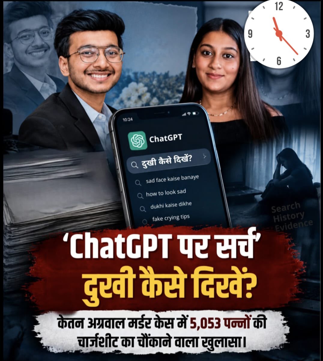 केतन अग्रवाल हत्याकांड में बड़ा खुलासा: हत्या के बाद दुखी दिखने के लिए मंगेतर ने ChatGPT पर खोजे थे तरीके