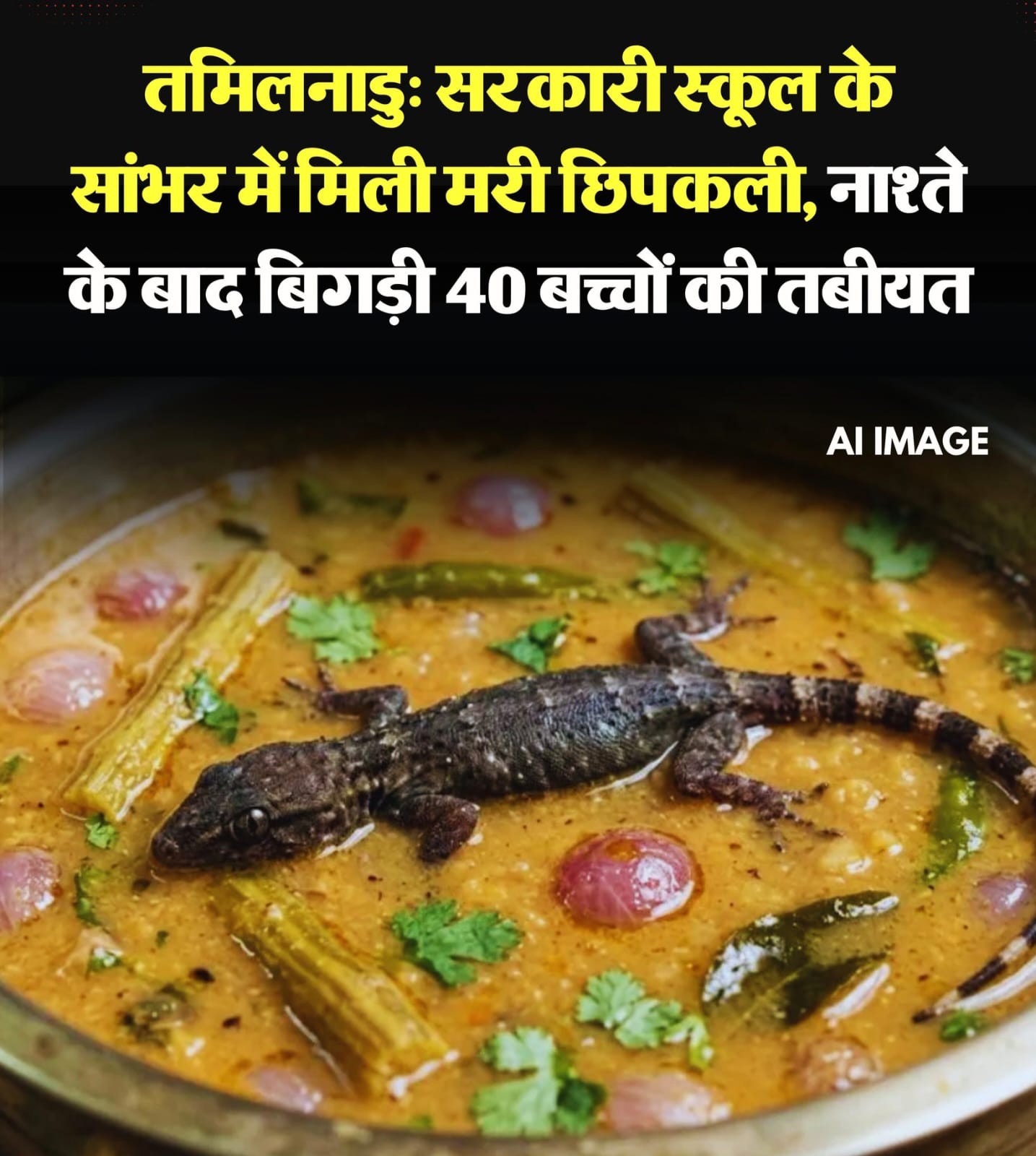 सरकारी स्कूल के सांभर में मरी छिपकली मिलने से हड़कंप, करीब 40 छात्रों की तबीयत बिगड़ी