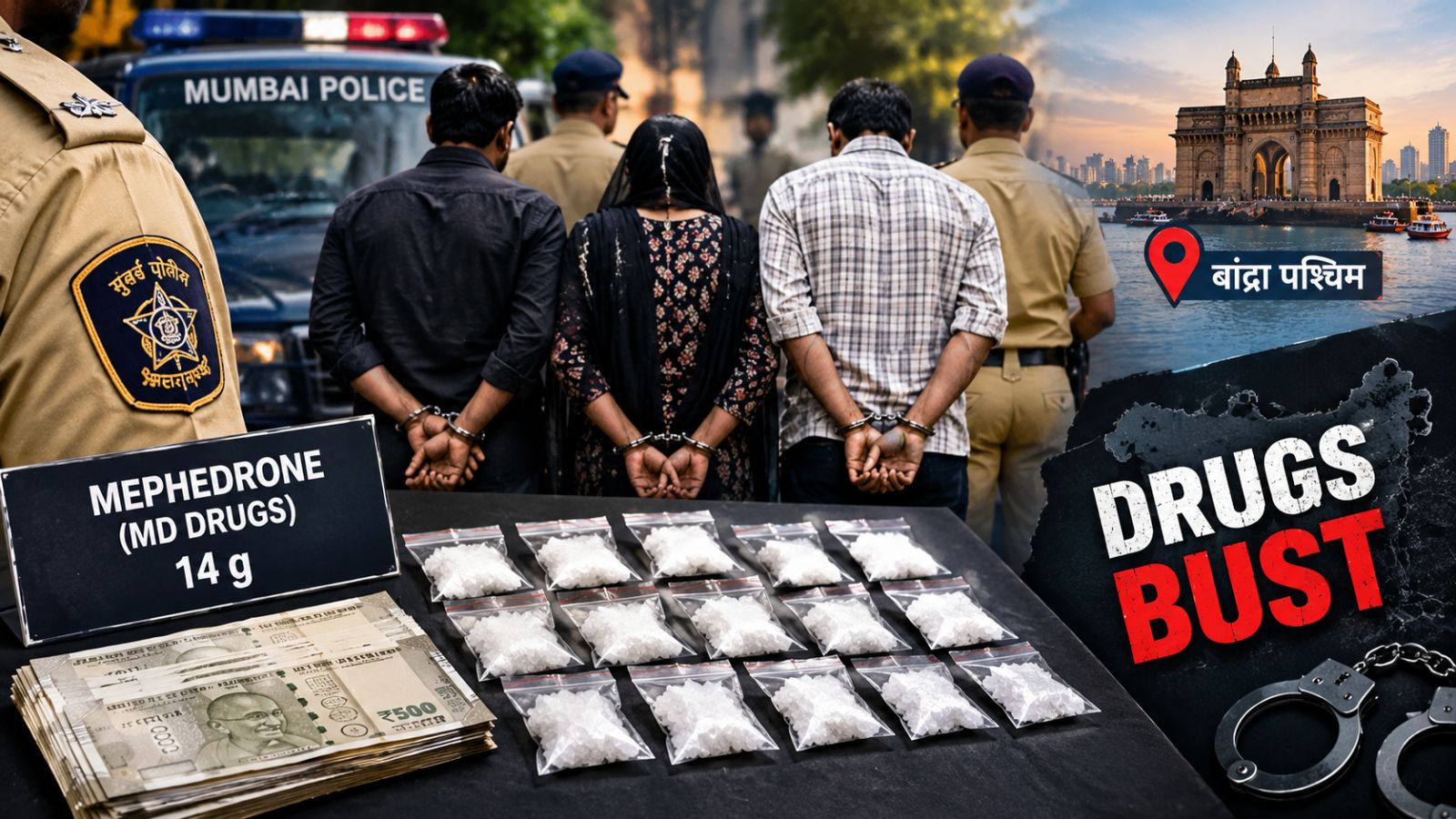 मुंबई में ड्रग्स के खिलाफ बड़ी कार्रवाई, ₹2.10 लाख की मेफेड्रोन के साथ तीन गिरफ्तार