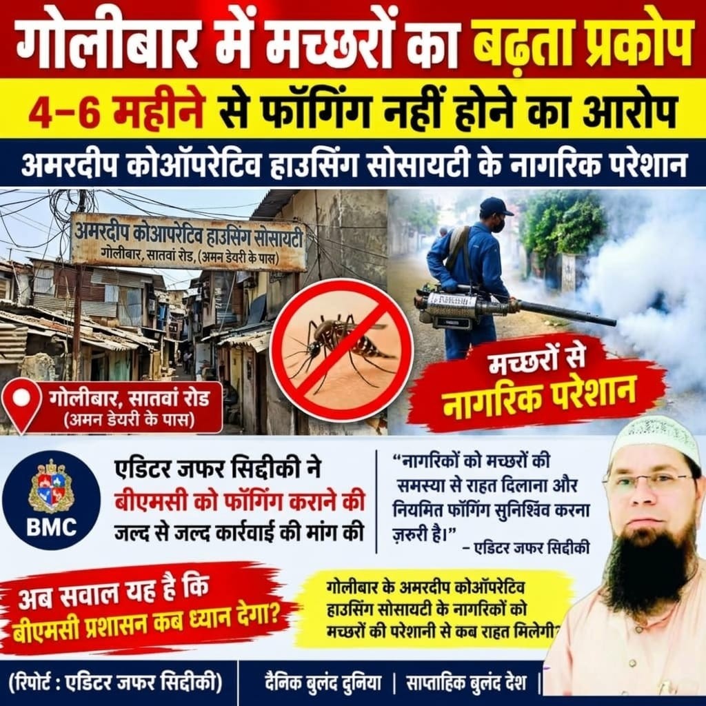 गोलीबार में मच्छरों का बढ़ता प्रकोप, 4–6 महीने से फॉगिंग नहीं होने का आरोप; बीएमसी से जल्द कार्रवाई की मांग
