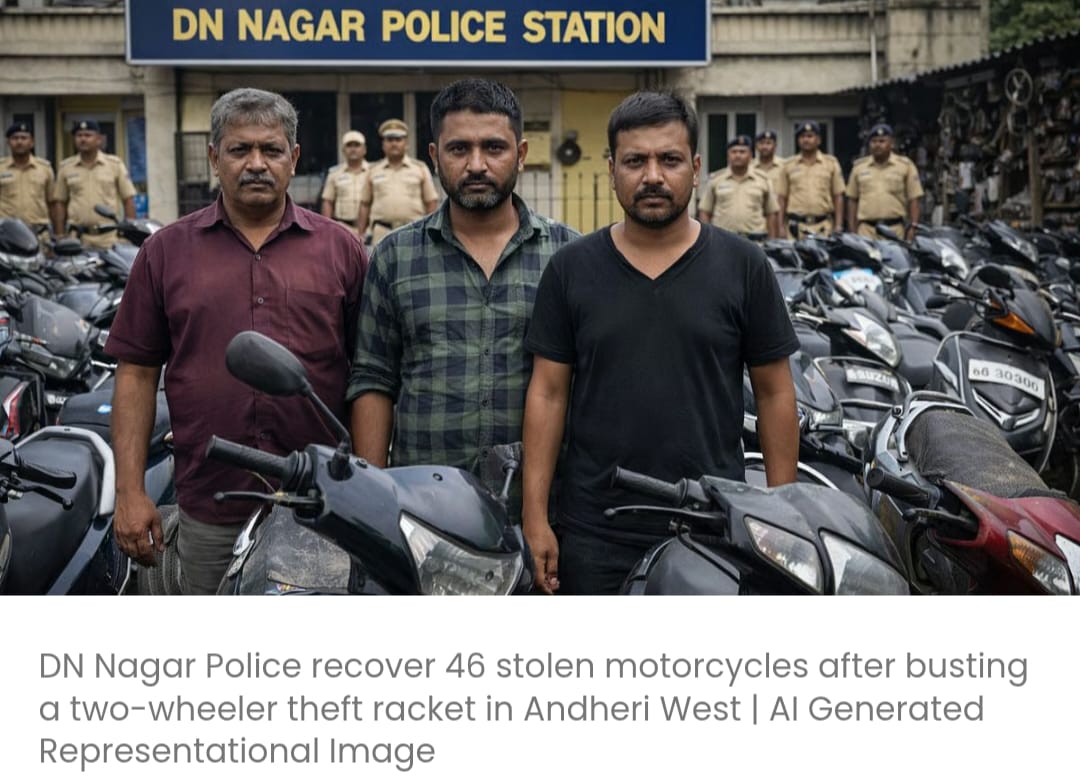 डीएन नगर पुलिस ने दोपहिया वाहन चोरी रैकेट का भंडाफोड़ किया, ₹12.85 लाख मूल्य की 46 चोरी की बाइकें बरामद कीं