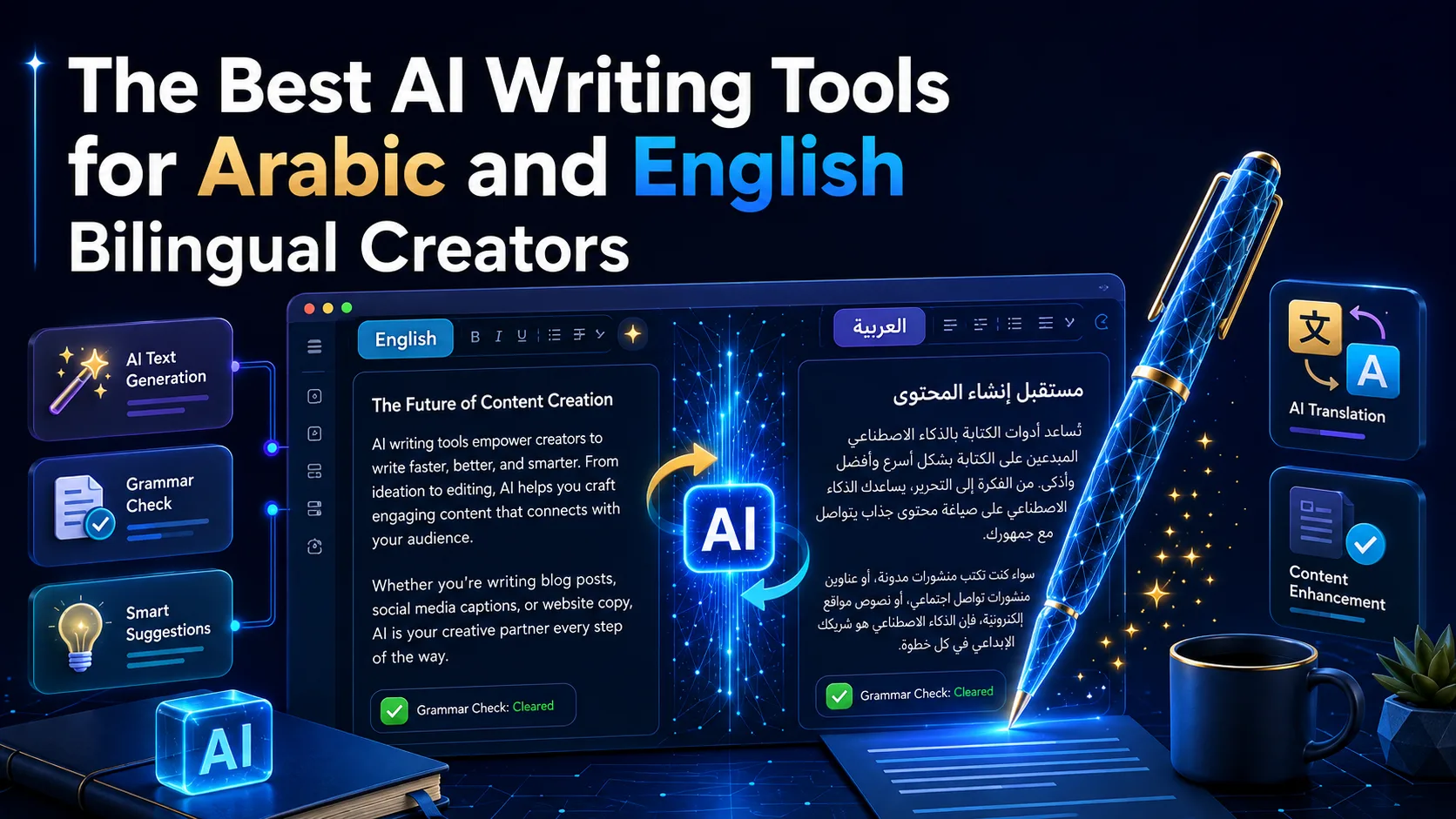 أفضل أدوات الكتابة بالذكاء الاصطناعي لمنشئي المحتوى ثنائيي اللغة (العربية والإنجليزية)