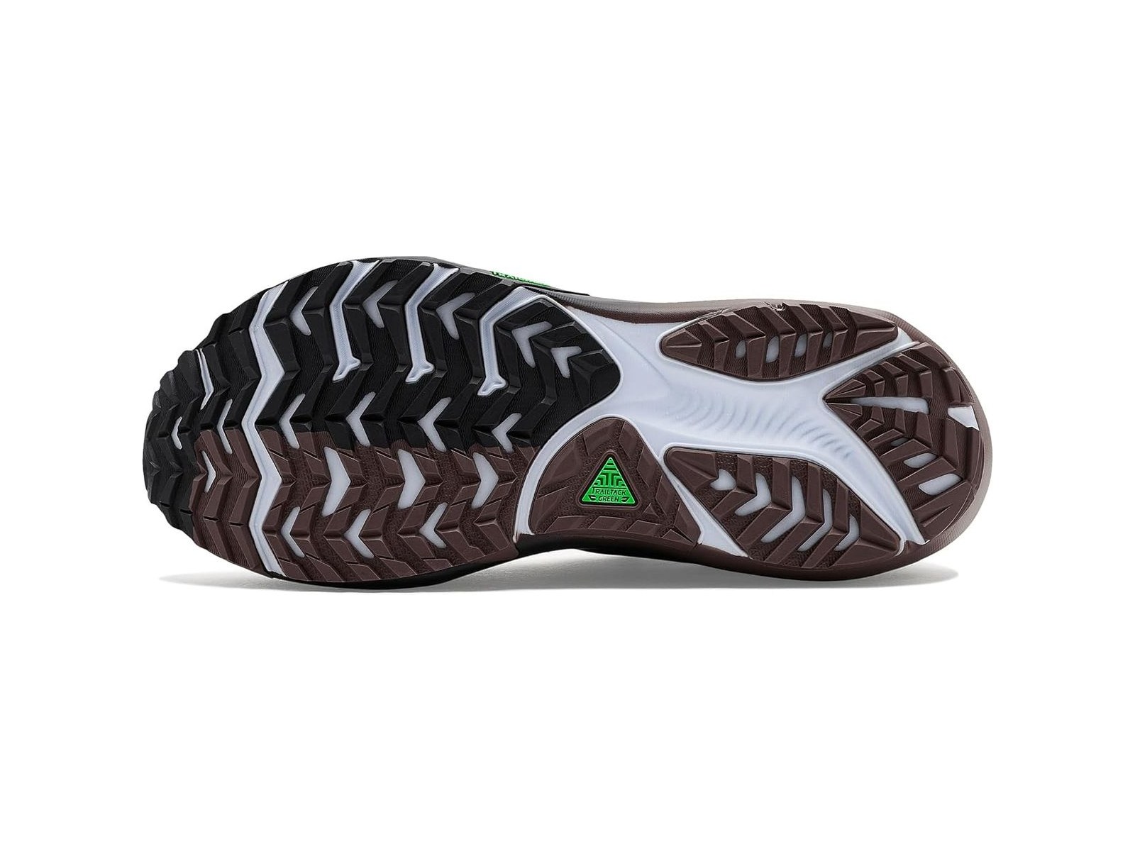 Outsole view of the Brooks Ghost Trail, a road-to-trail shoe with full rubber and low lugs
