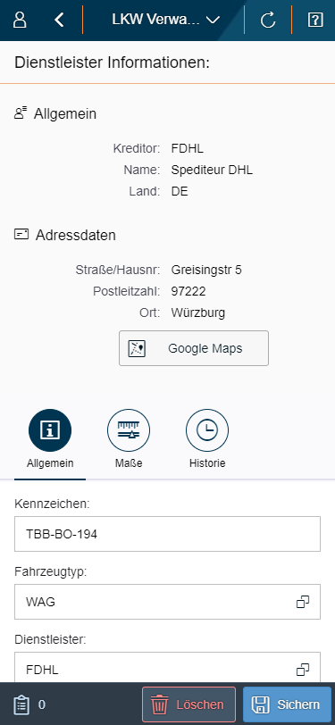 Screenshot 1 of Fiori App "Means of transport" management in Yard