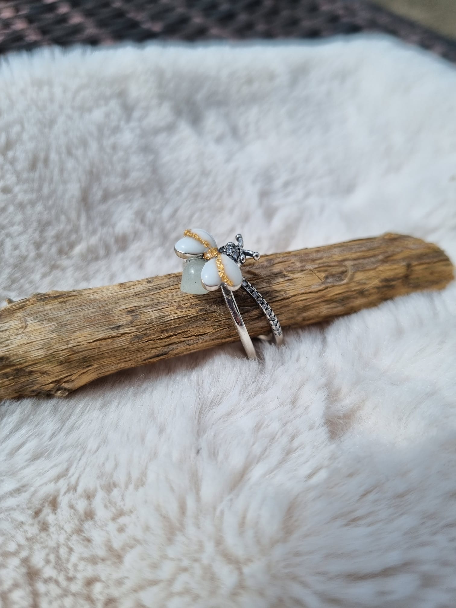 Bague en argent 925 Abeille de Lait phosphorescente