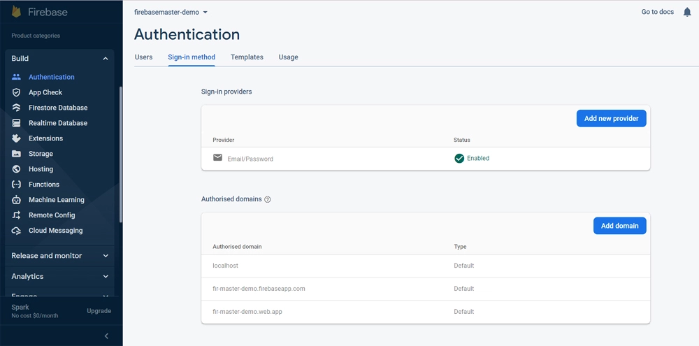 Email/Password tab in Firebase Auth