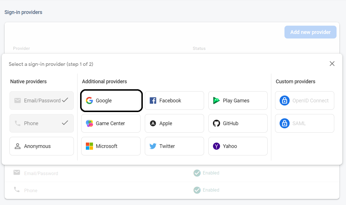 Sign in Providers