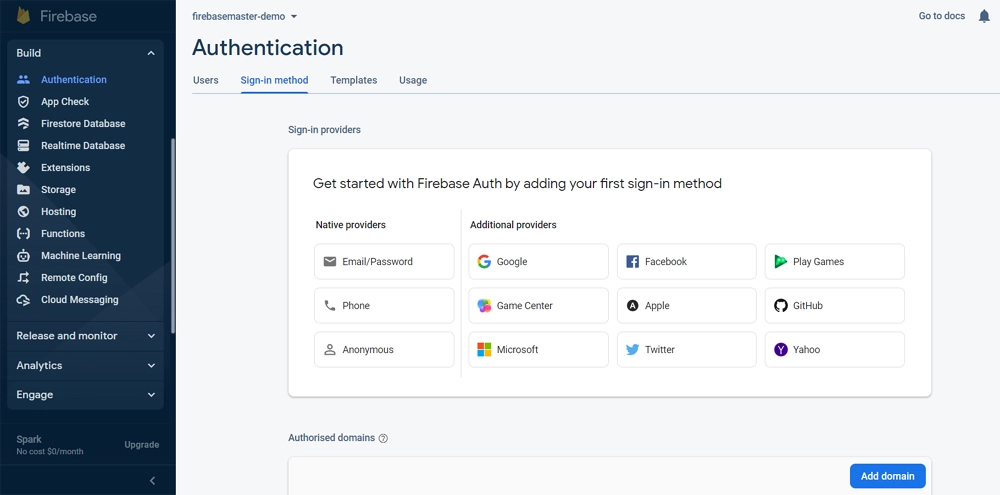 Firebase authentication dashboard