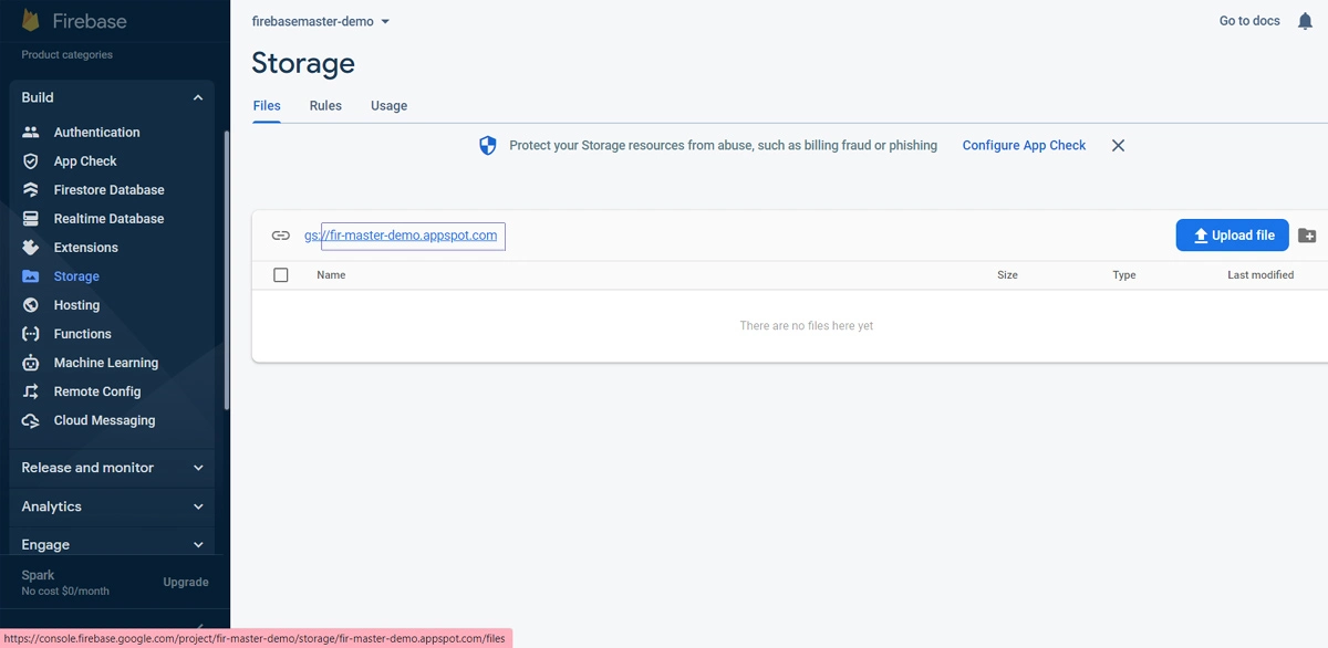 Firebase Storage console