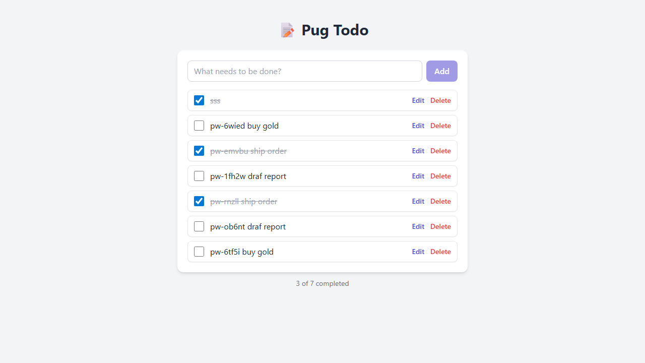 หน้าแอป Pug Todo