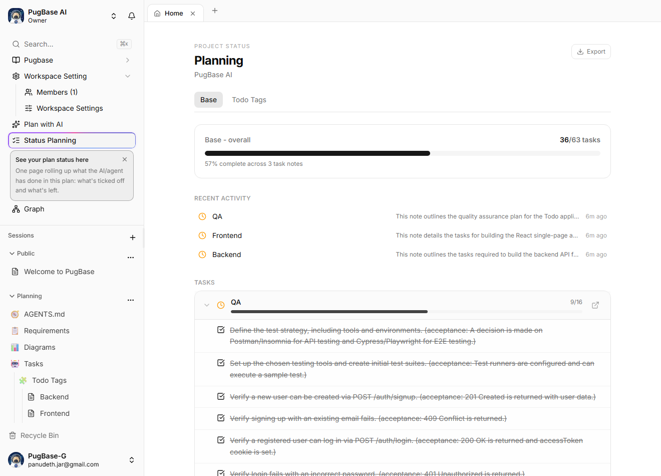 Expand a task note to see each individual subtask, ticked or not