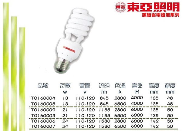 東亞螺旋麗晶燈管EFS21D-G1 21W/110V