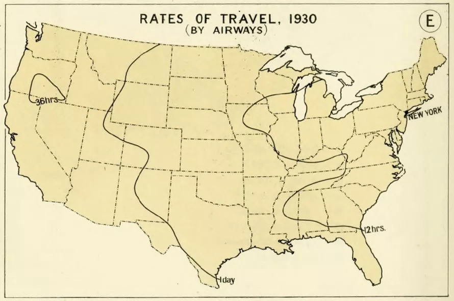 Maps showing travel times in the U.S. in 1800, 1830 and 1930. Hathi Trust
