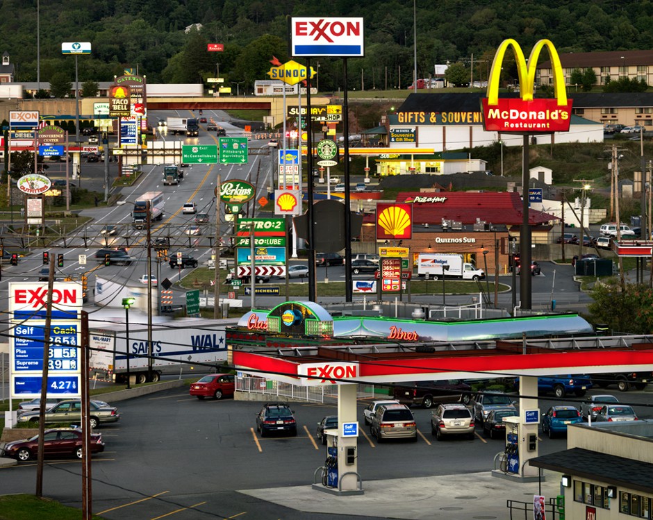 A famous photo of the Breezewood rest area taken by Edward Burtynsky in 2008.