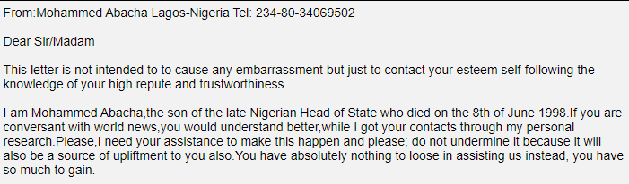 Nigerian prince email