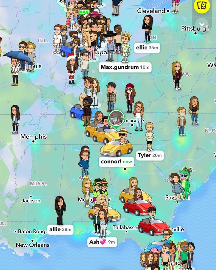 Snapchat maps documenting the mass migration from the vicinity of Purdue - this was on the Saturday immediately after the conclusion of classes