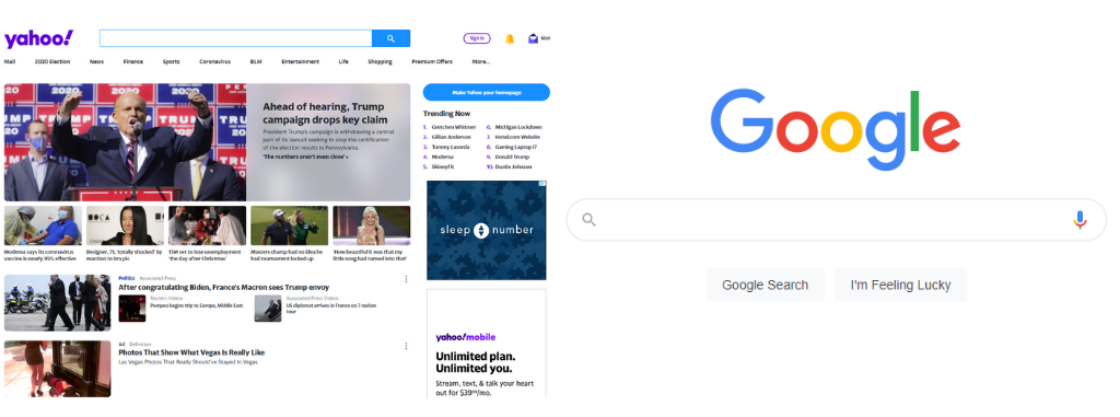 Comparing Yahoo's and Google's Homepage