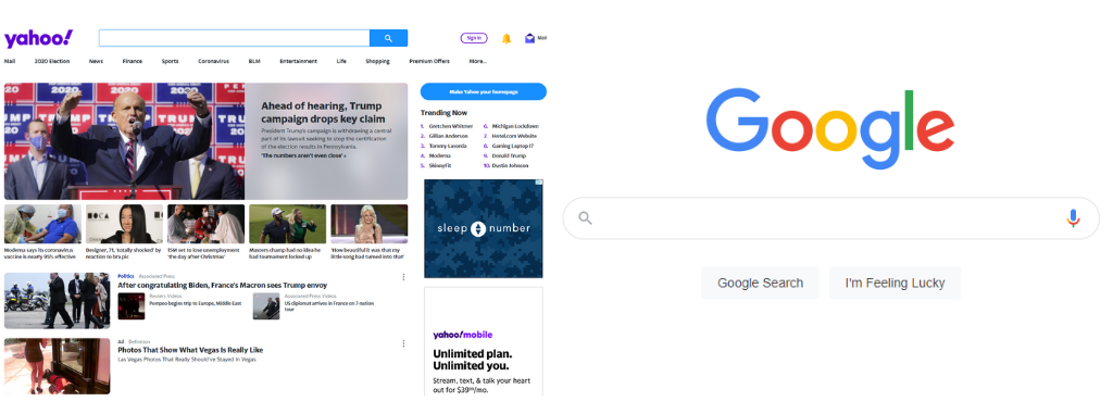 _Comparing Yahoo's and Google's home pages_