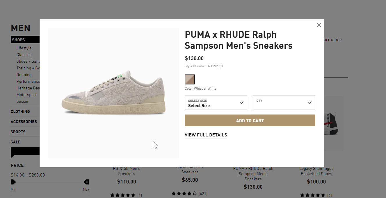 modal display like puma