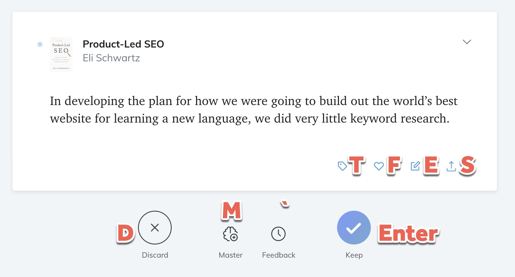 Readwise Daily Review Keyboard Shortcuts