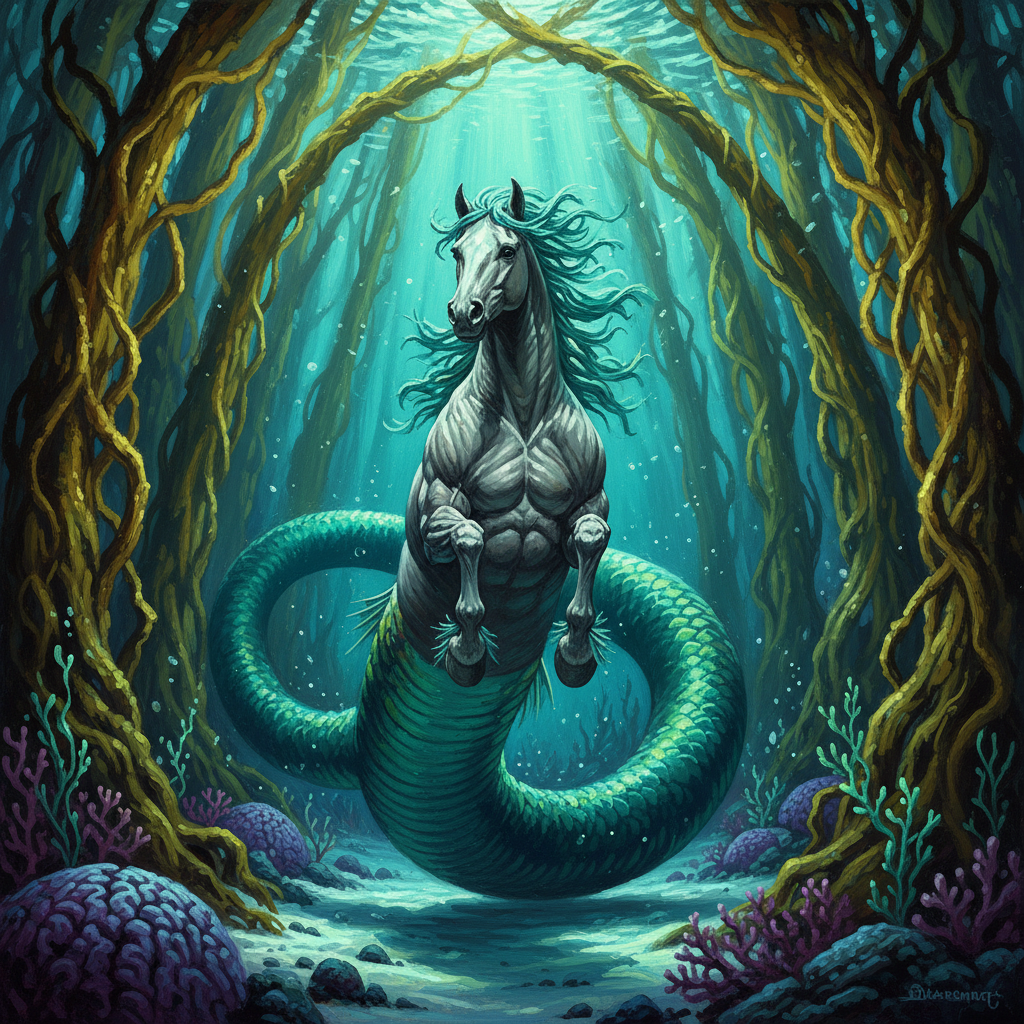 Giant Hippocampus, original Pathfinder 2e monster artwork by ZapGM