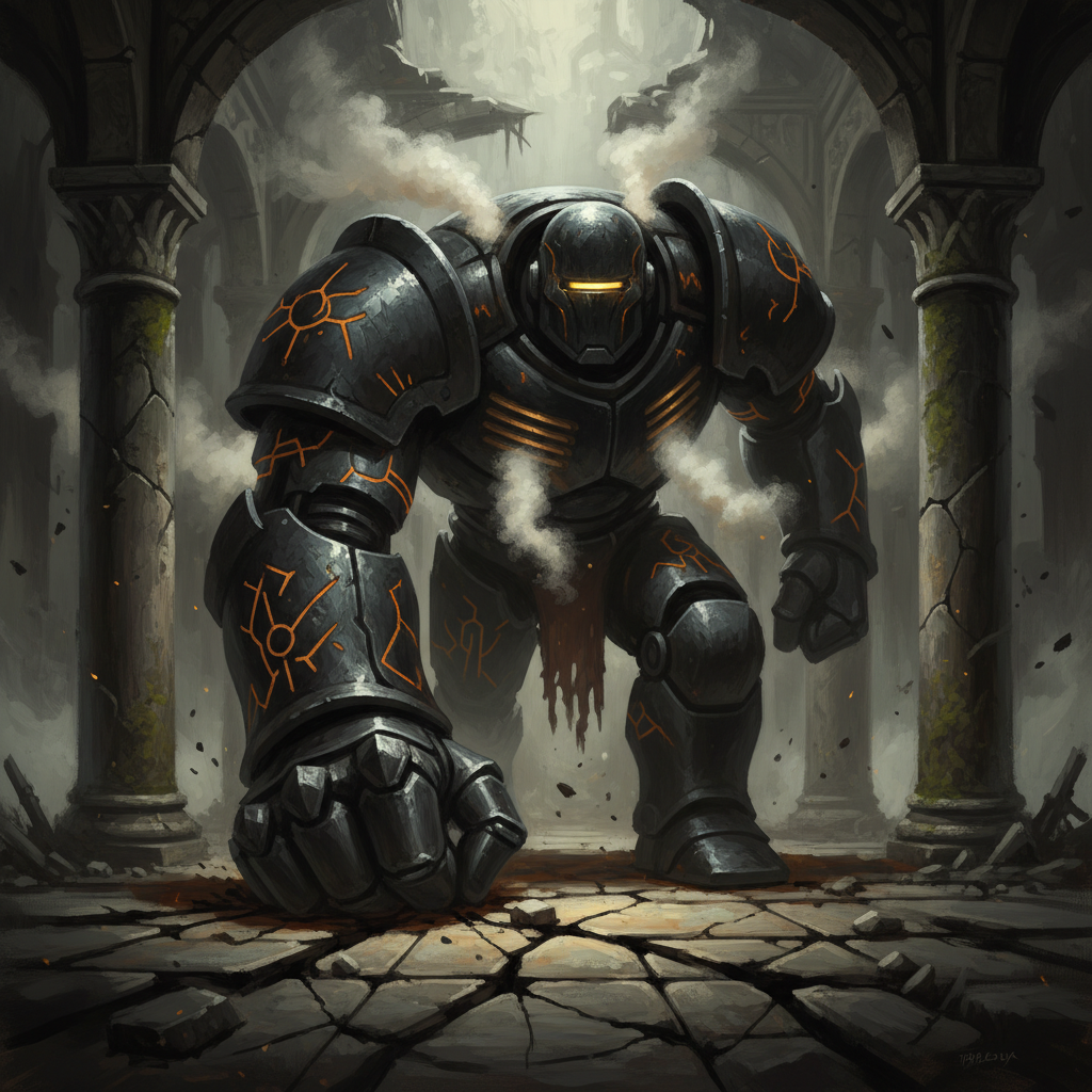 Adamantine Golem, original Pathfinder 2e monster artwork by ZapGM