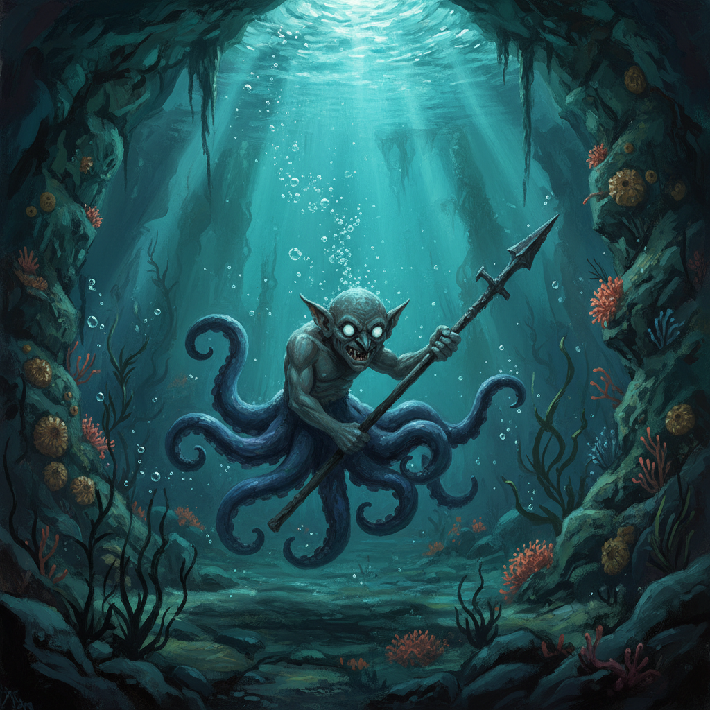 Grindylow, original Pathfinder 2e monster artwork by ZapGM