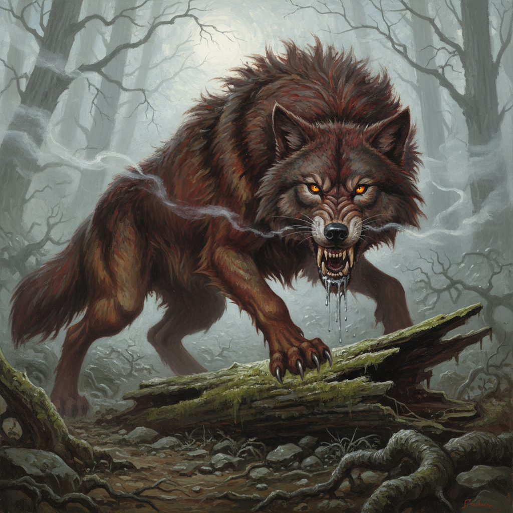 Werewolf, Wolf Form, original D&D 5e monster artwork by ZapGM