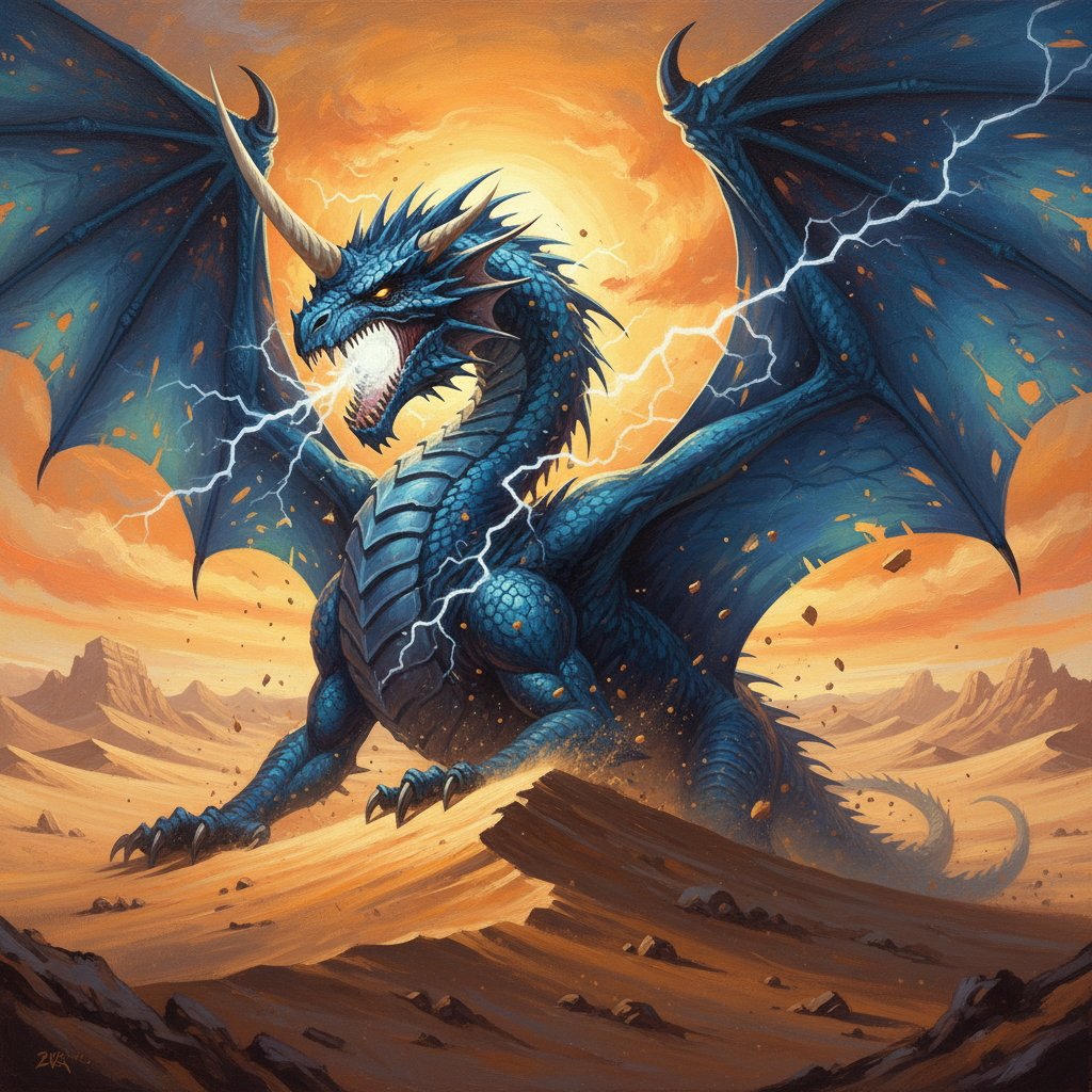 Young Blue Dragon, original Pathfinder 2e monster artwork by ZapGM