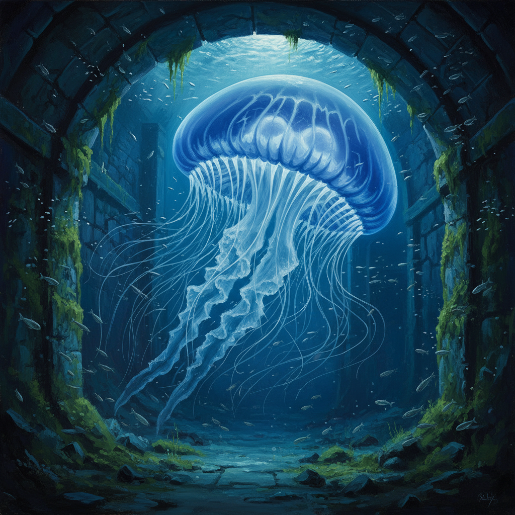Giant Jellyfish, original Pathfinder 2e monster artwork by ZapGM