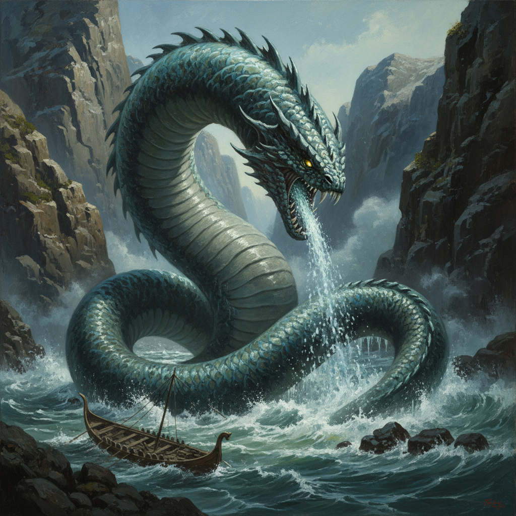 Fjord Linnorm, original Pathfinder 2e monster artwork by ZapGM