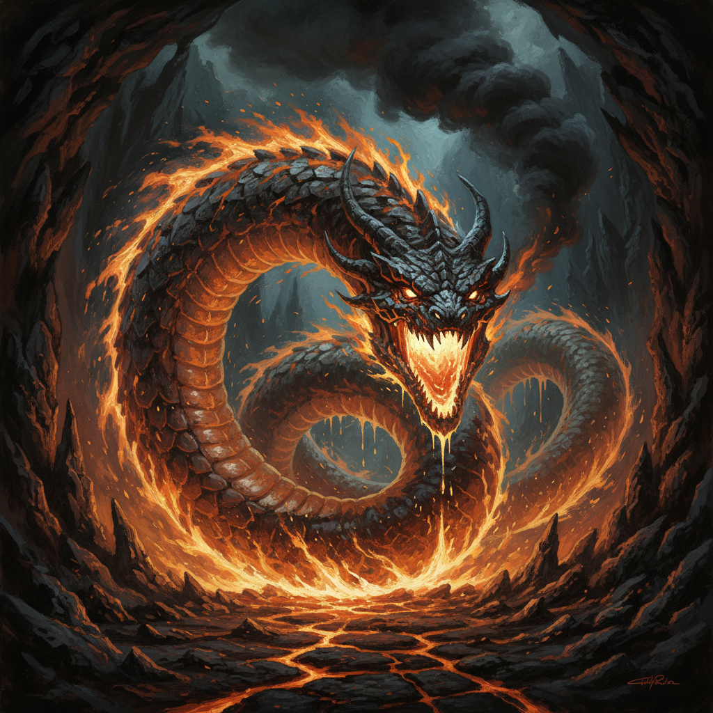 Firewyrm, original Pathfinder 2e monster artwork by ZapGM