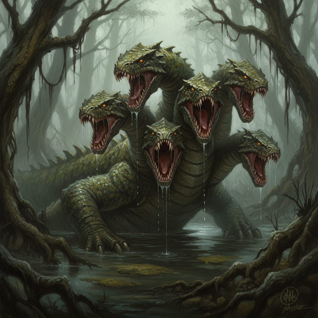 Hydra, original D&D 5e monster artwork by ZapGM