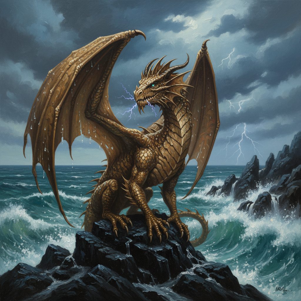 Bronze Dragon Wyrmling, original D&D 5e monster artwork by ZapGM