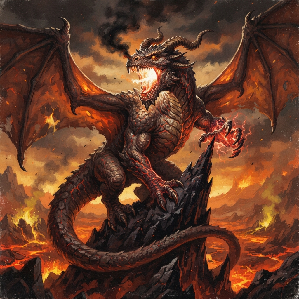 Diabolic Dragon (Young, Spellcaster), original Pathfinder 2e monster artwork by ZapGM