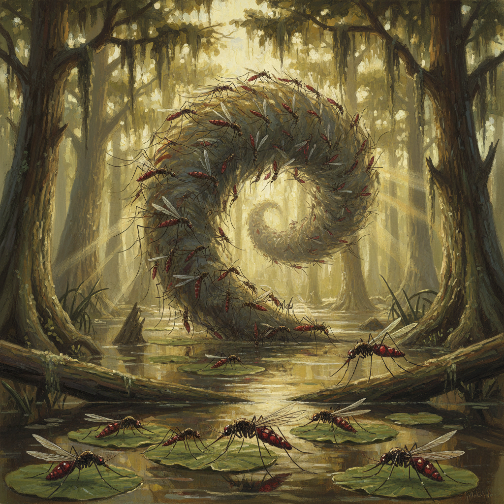 Fen Mosquito Swarm, original Pathfinder 2e monster artwork by ZapGM