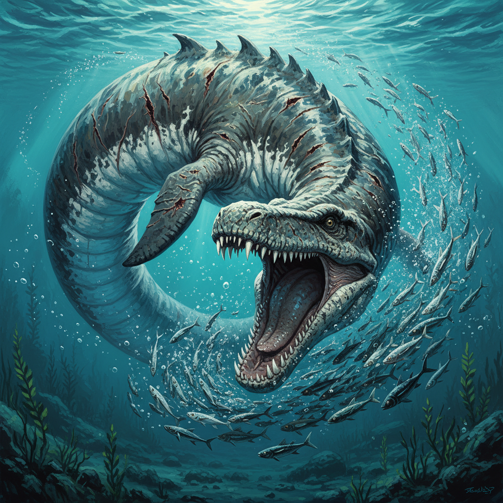 Tylosaurus, original Pathfinder 2e monster artwork by ZapGM