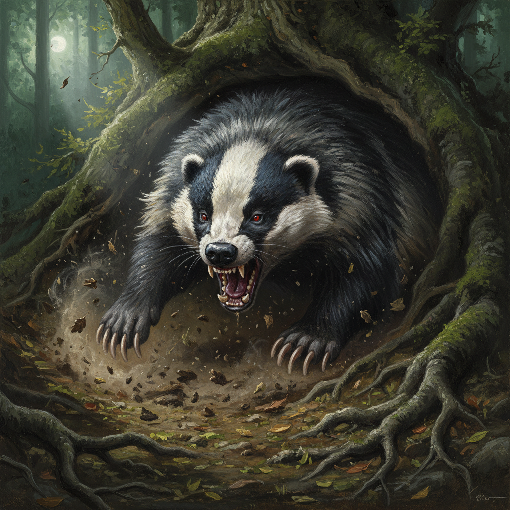 Giant Badger, original Pathfinder 2e monster artwork by ZapGM