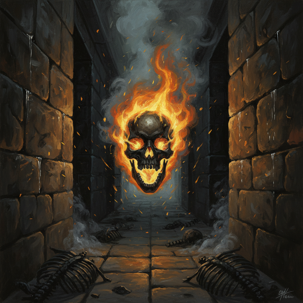 Flaming Skull, original Pathfinder 2e monster artwork by ZapGM