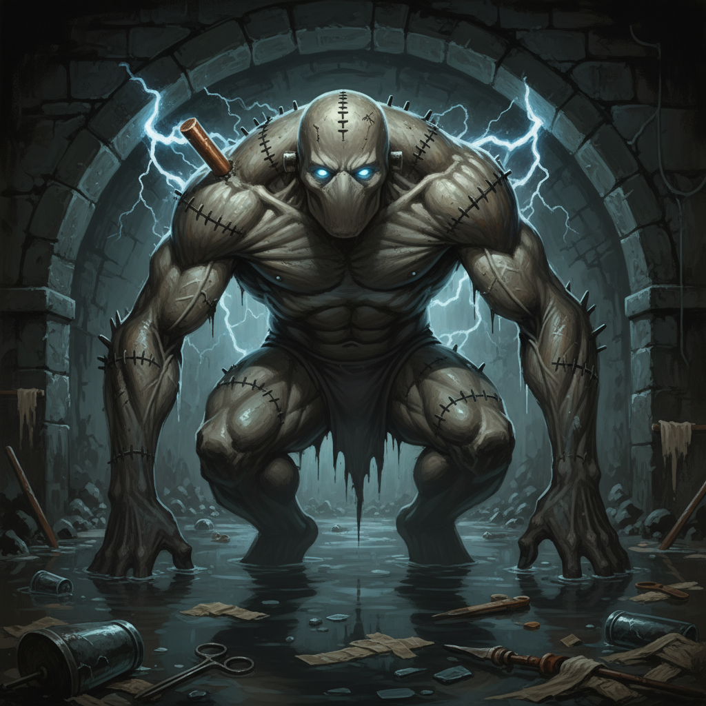 Flesh Golem, original Pathfinder 2e monster artwork by ZapGM